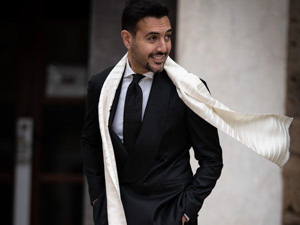 Luxury white silk opera scarves for men