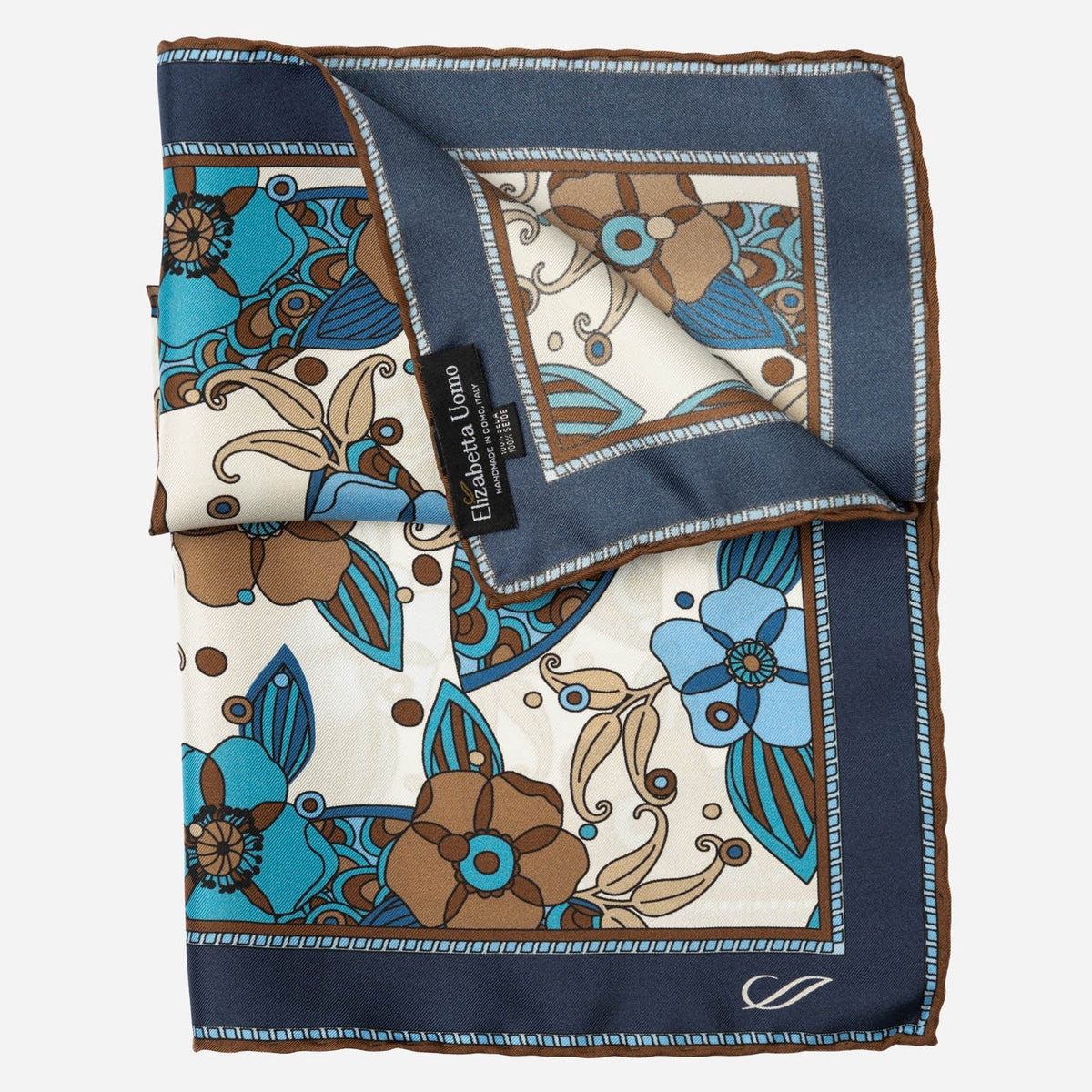 Blue Floral Silk Italian Suit Pocket Square