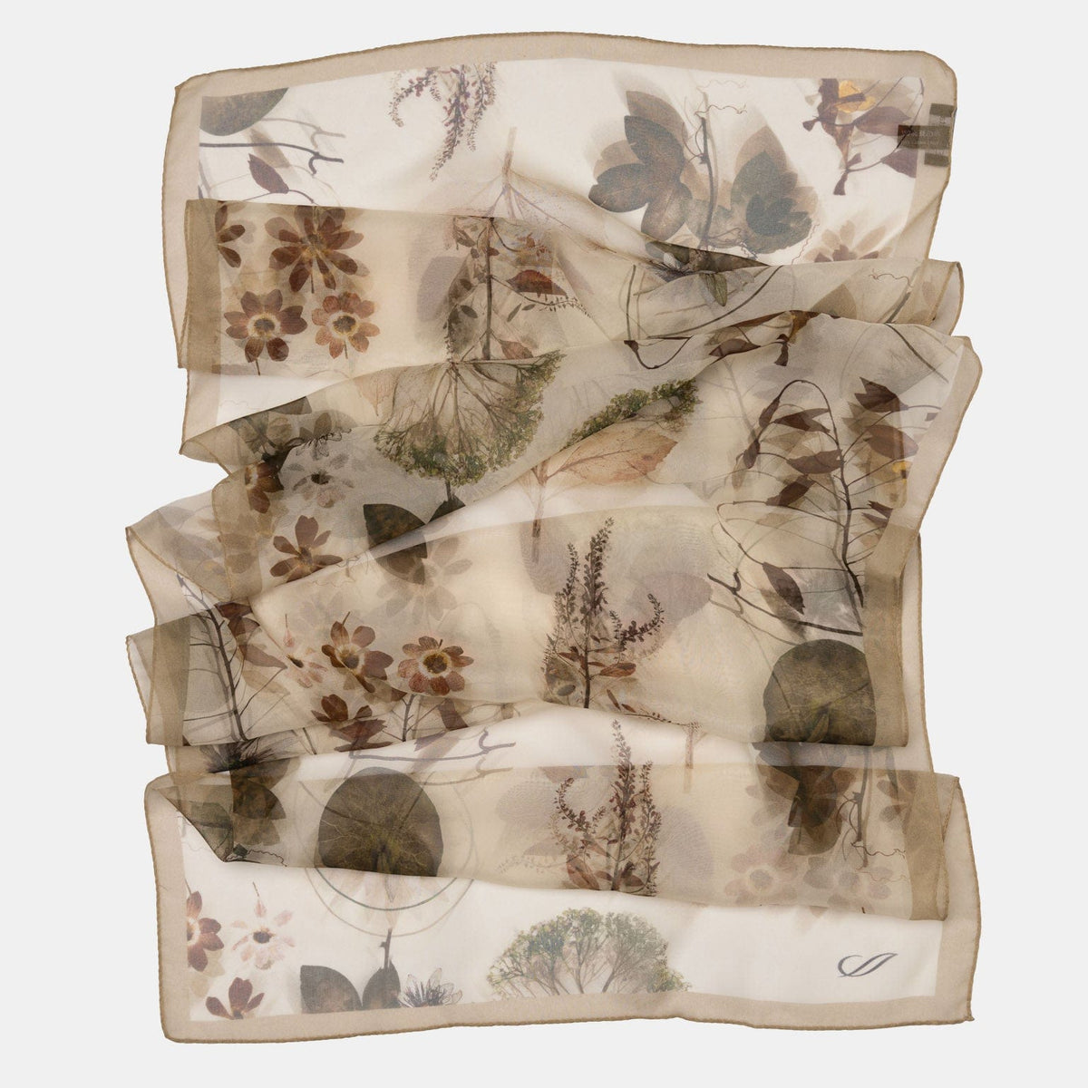 Women's Italian Long Silk Scarf Beige Floral