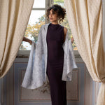 Silver Pearl Floral Silk Evening Shawl