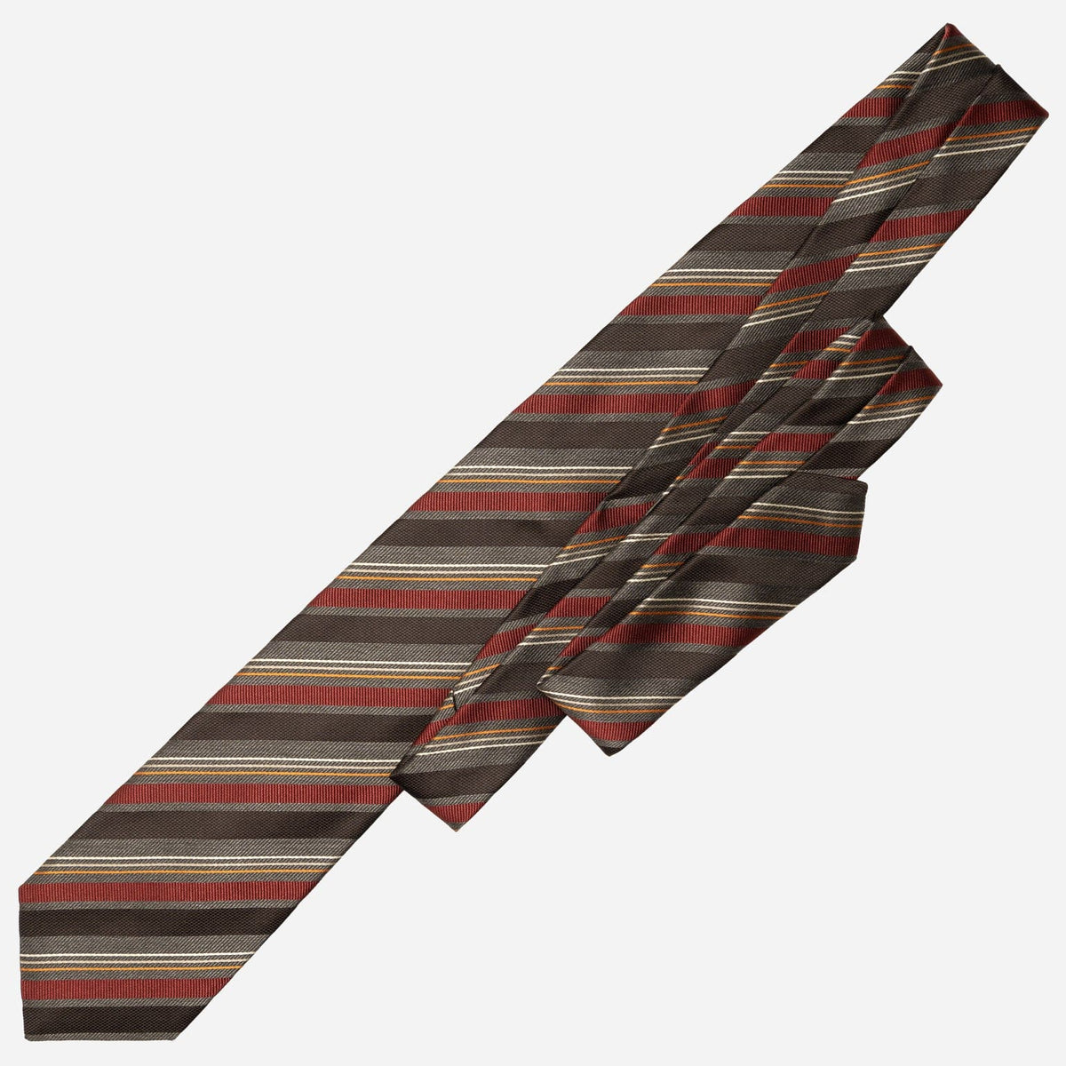 Burgundy and Grey Woven Striped Silk Tie