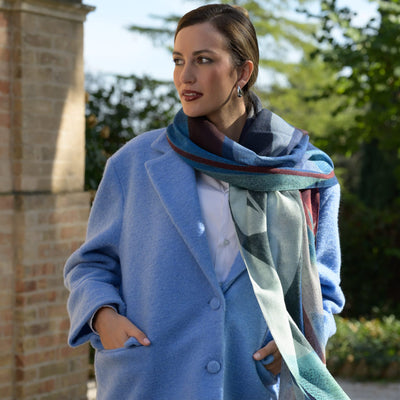 Blue Wool Scarf Made in Italy