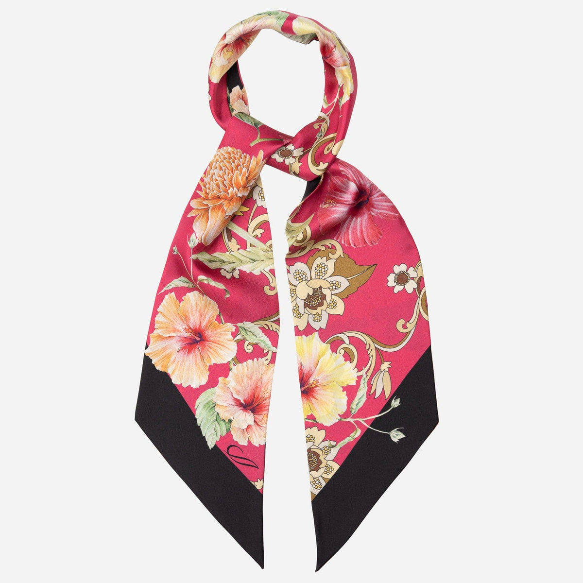 Pink Floral Italian Skinny Silk Scarf