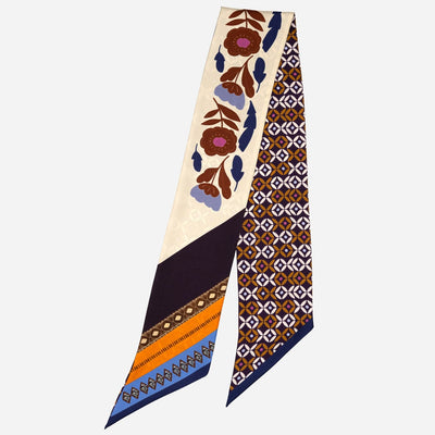 Italian Skinny Silk Scarf Floral Plum