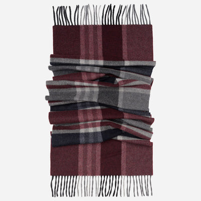 Burgundy Plaid Wool Cashmere Scarf