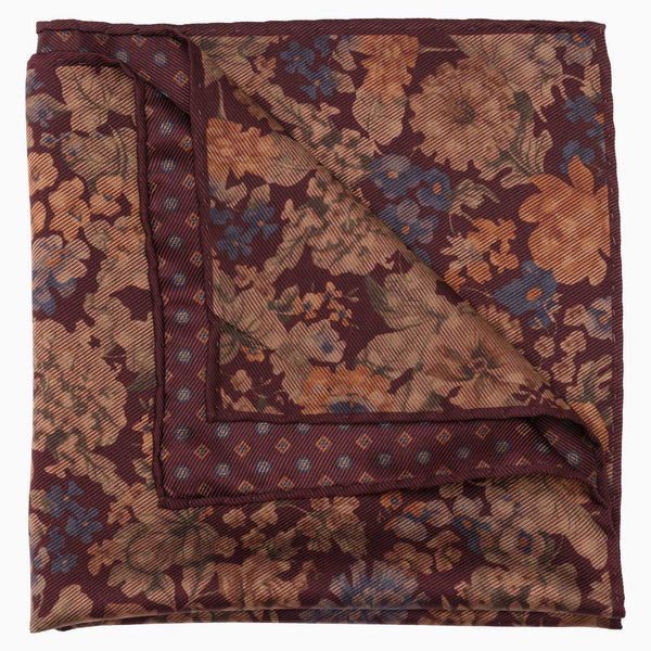 Italian Silk Pocket Square Floral Bordeaux