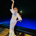 Singer Madonna wearing Elizabetta's silk scarf styled diva style, hair scarf