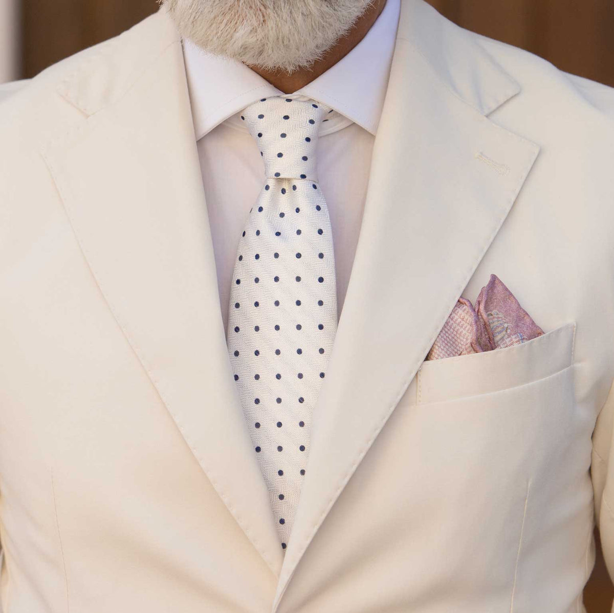 luxury silk tie white polka dots