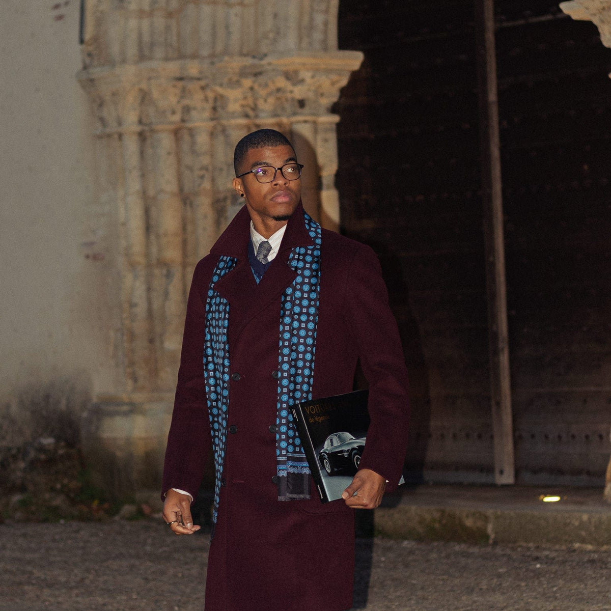 luxury black and blue Italian silk mens scarf