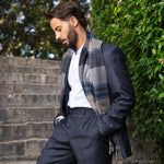 Blue Plaid Wool Cashmere Scarf