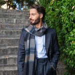 Blue Plaid Wool Cashmere Scarf