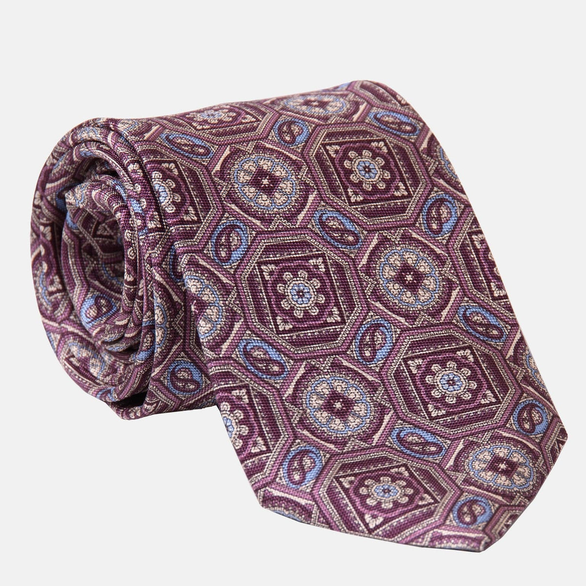 BurgundBurgundy Medallion Handmade Italian Silk Tie