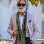 Green Italian designer silk scarf for men