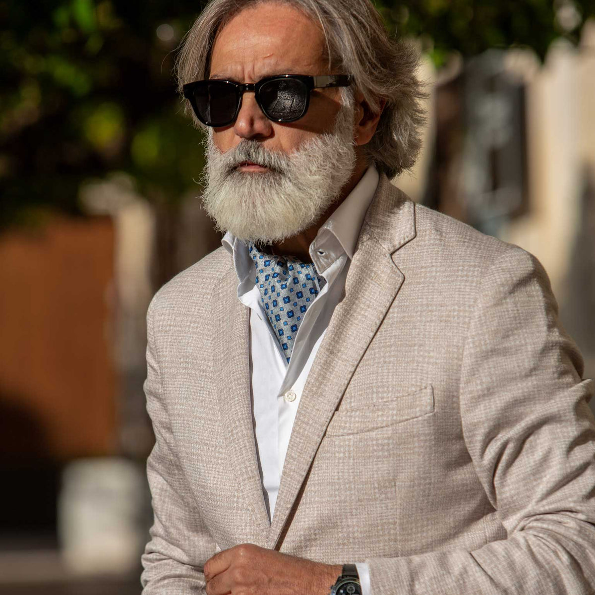 Handmade grey silk ascot cravat tie