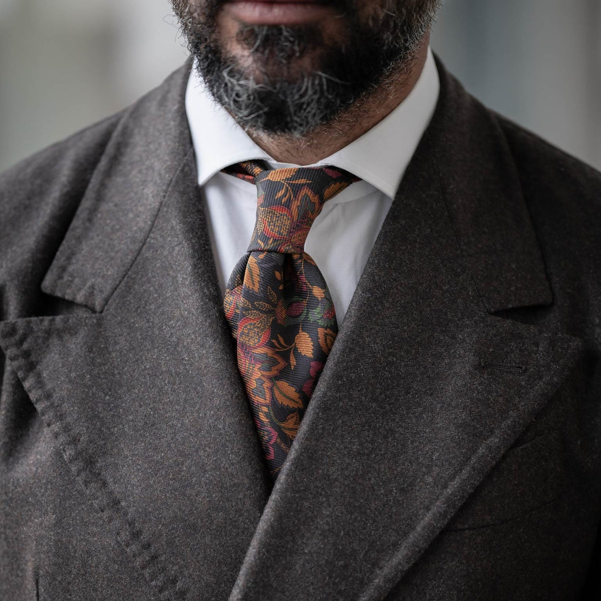 Luxury handmade black floral Italian madder silk tie