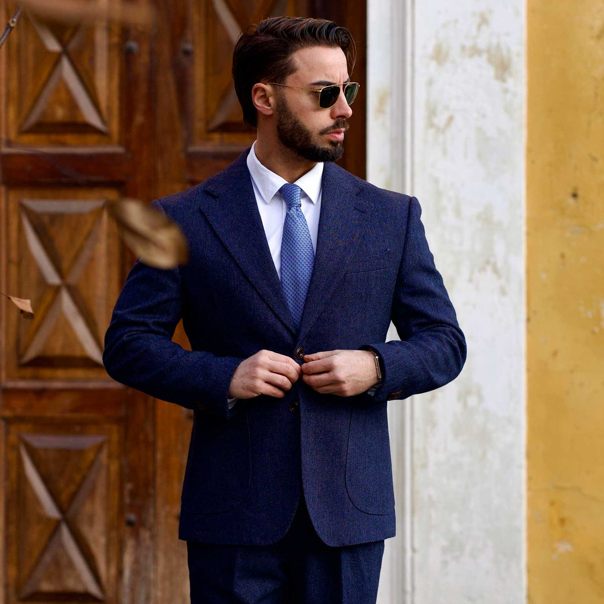 Men's blue Italian silk tie
