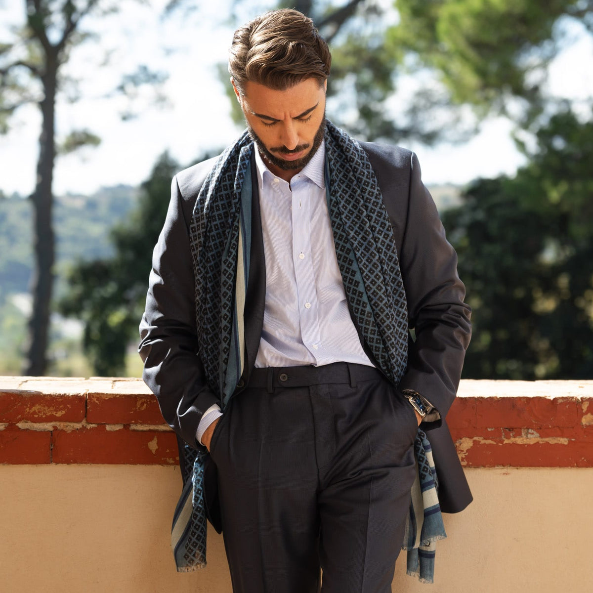 Blue Designer Italian Wool Scarf