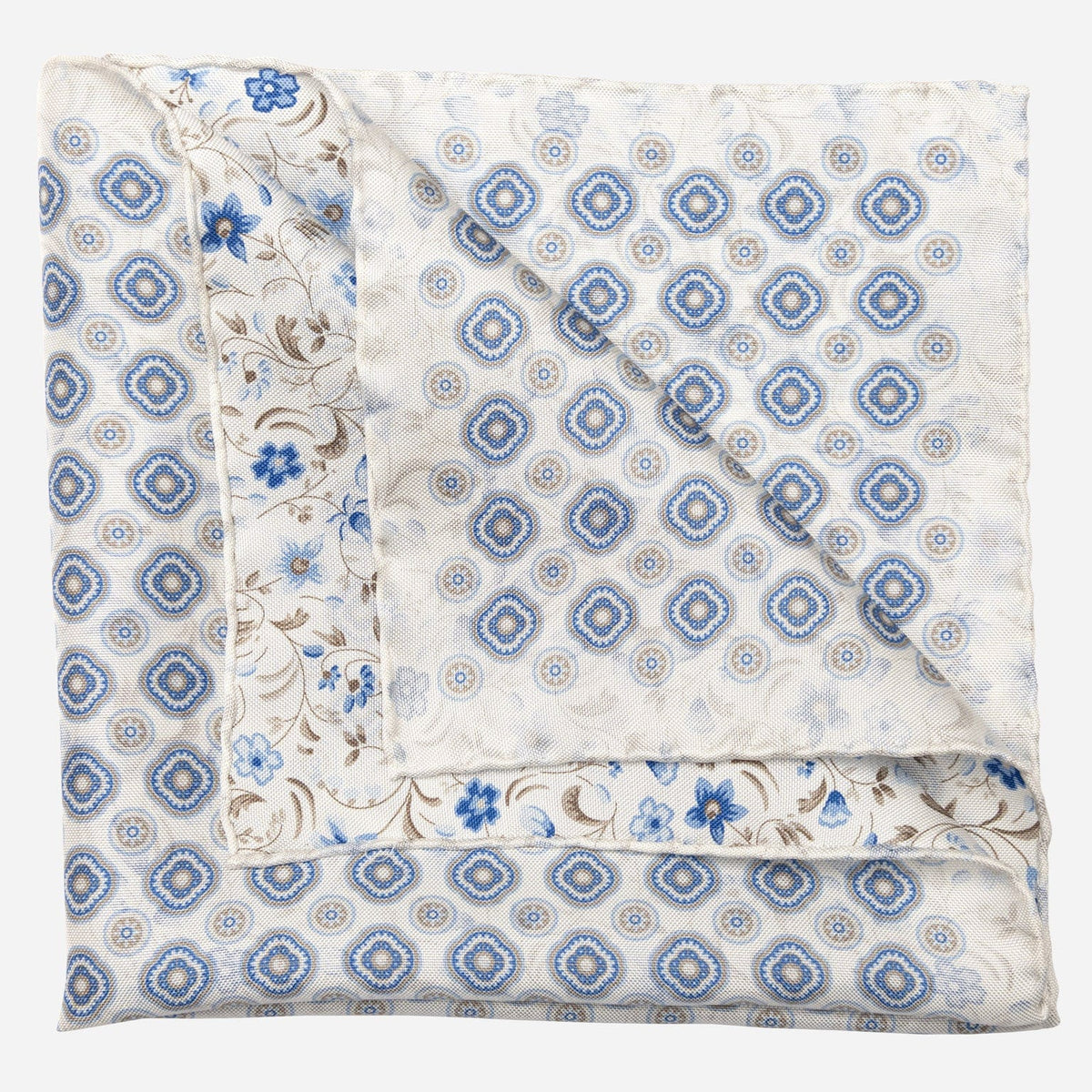 Blue Floral Double Sided Silk Pocket Square