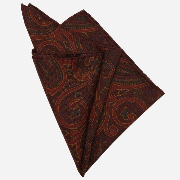Made-in-USA Burgundy Paisley Silk Pocket Square