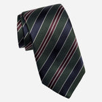 Green and Navy Stripe Italian Silk Handmade Tie