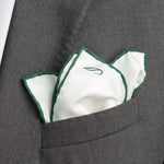 Italian White Dark Green Silk Pocket Square
