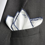Italian White Navy Silk Pocket Square