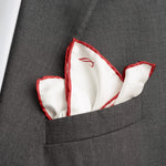 Italian White Red Silk Pocket Square