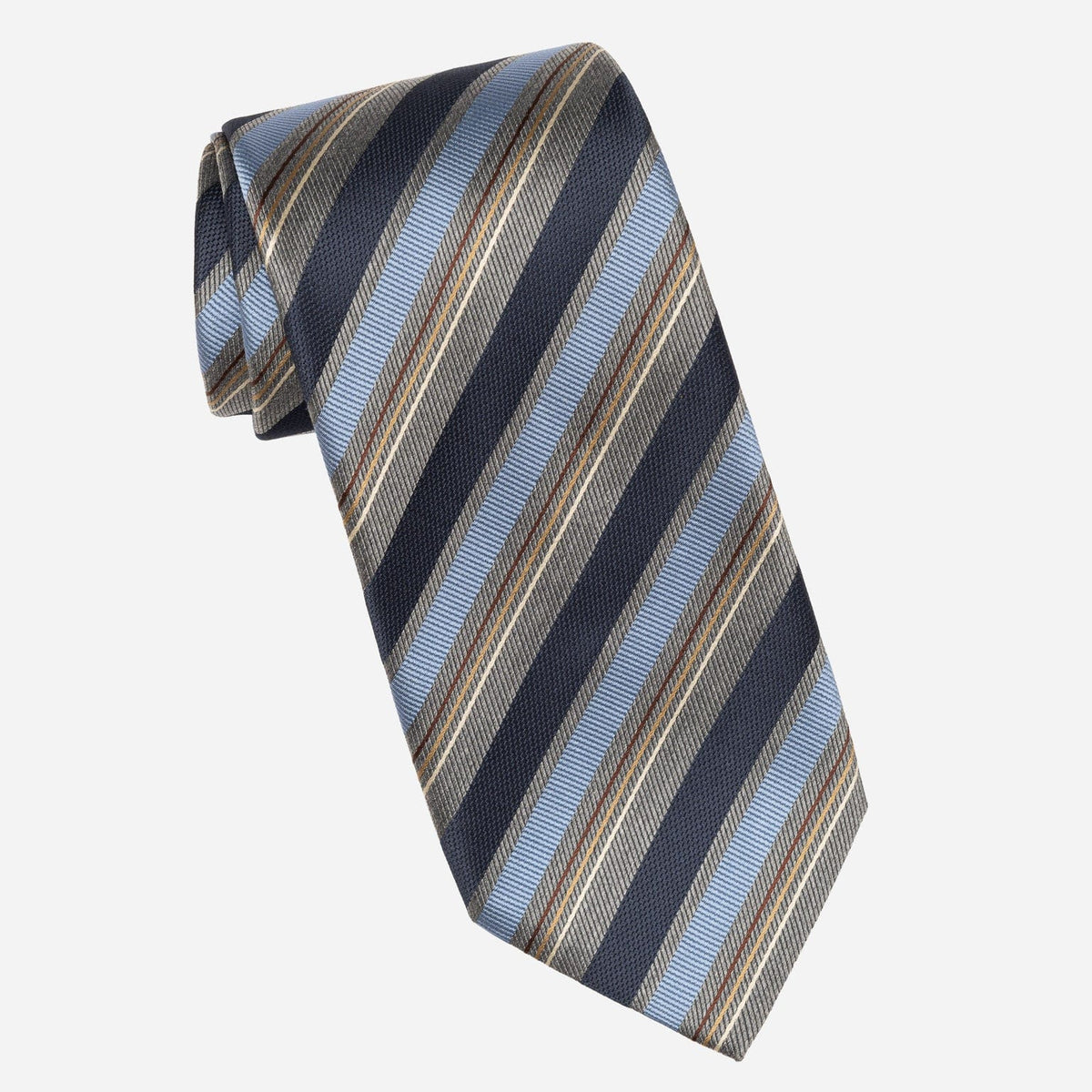 Italian Blue and Grey Stripes Silk Tie