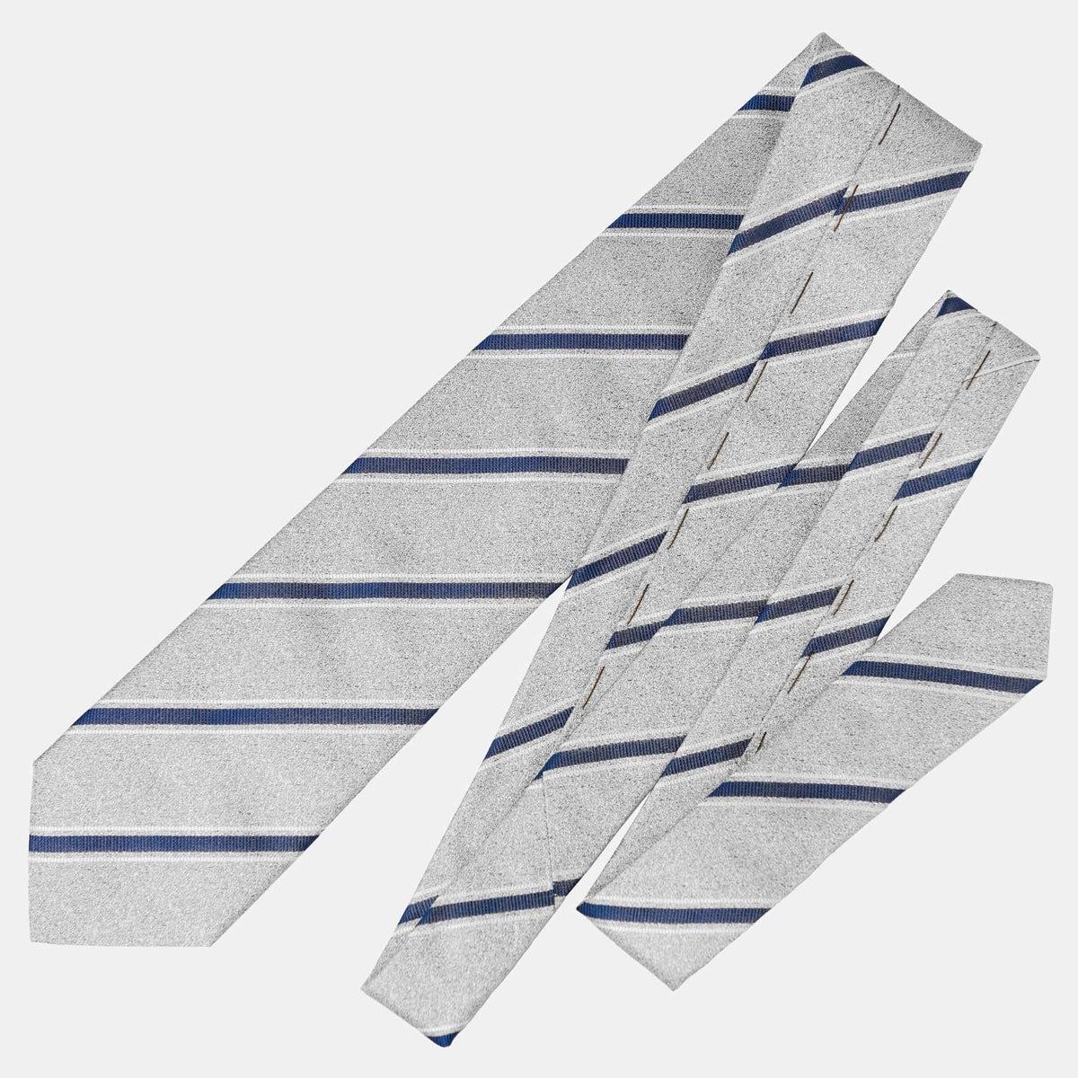 Extra Long Silver Grey Italian Silk Striped Tie