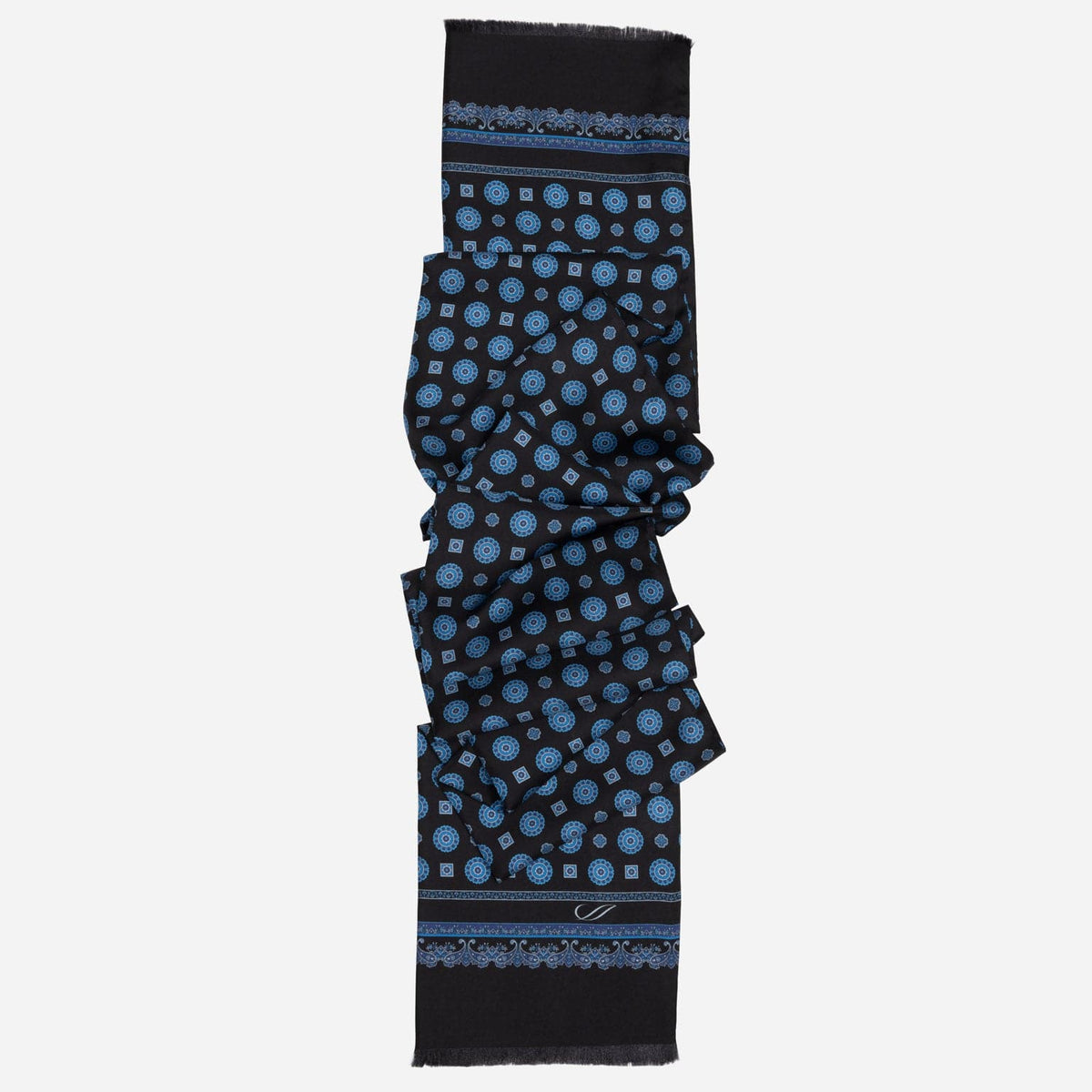 Mens Black and Blue Italian Silk Scarf