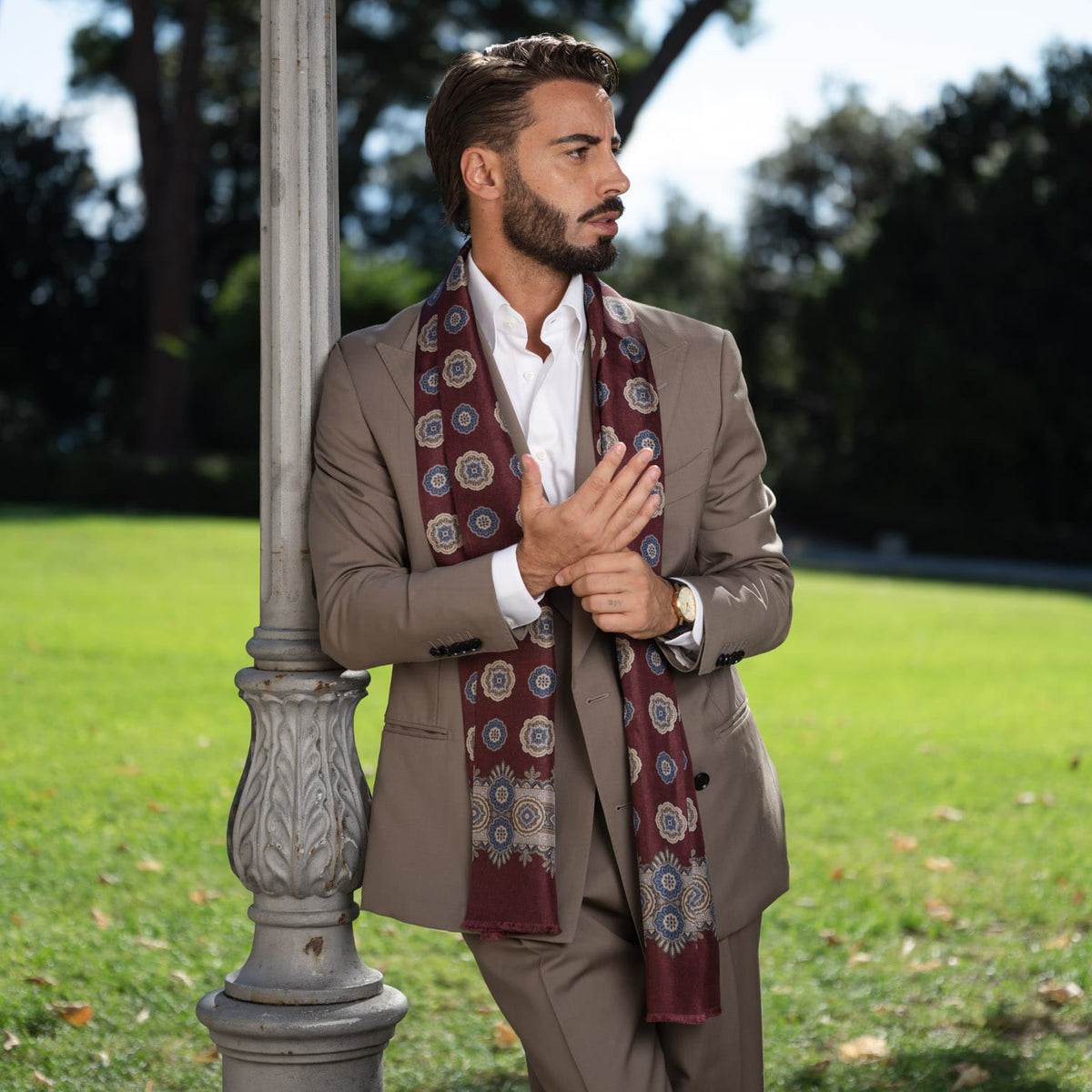 Men's Burgundy Silk Scarf Made in Italy