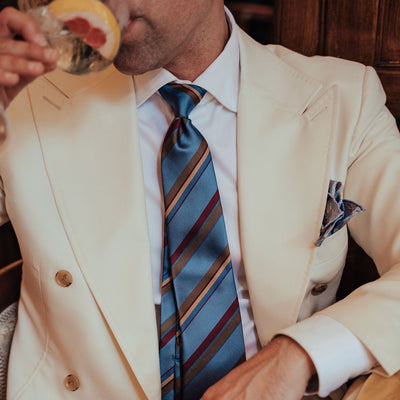 Men's luxury handmade blue striped silk tie