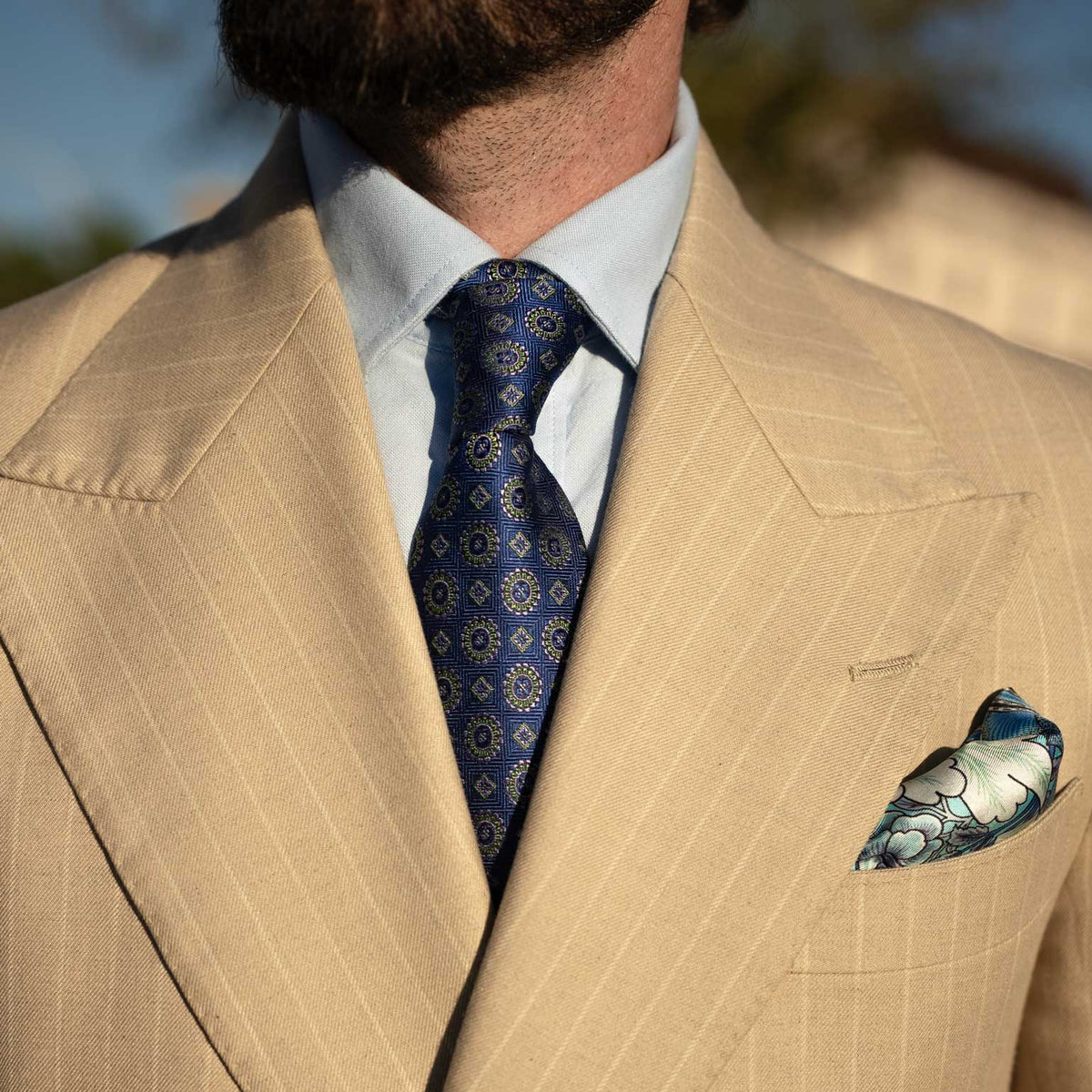 Men's luxury handmade blue woven silk Italian tie