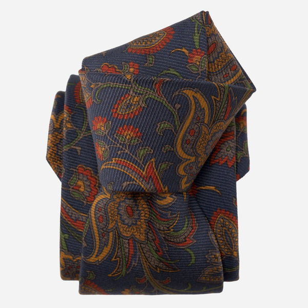 Men's Italian Printed Silk Tie in Printed Impressionist Navy Floral main image 1