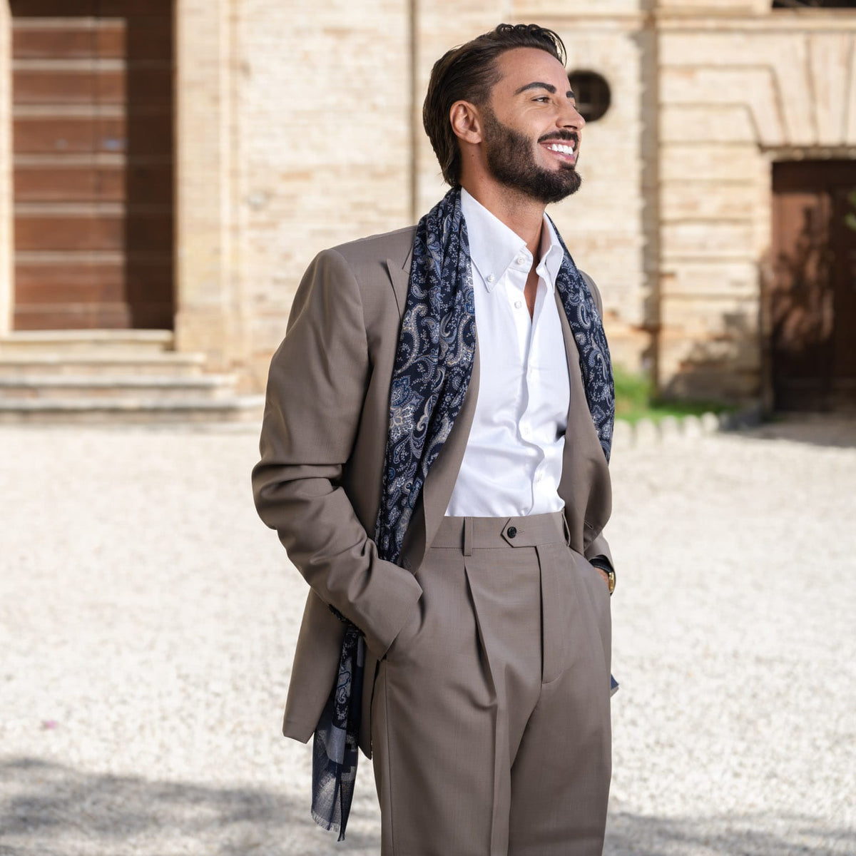 Blue Paisley Wool Scarf