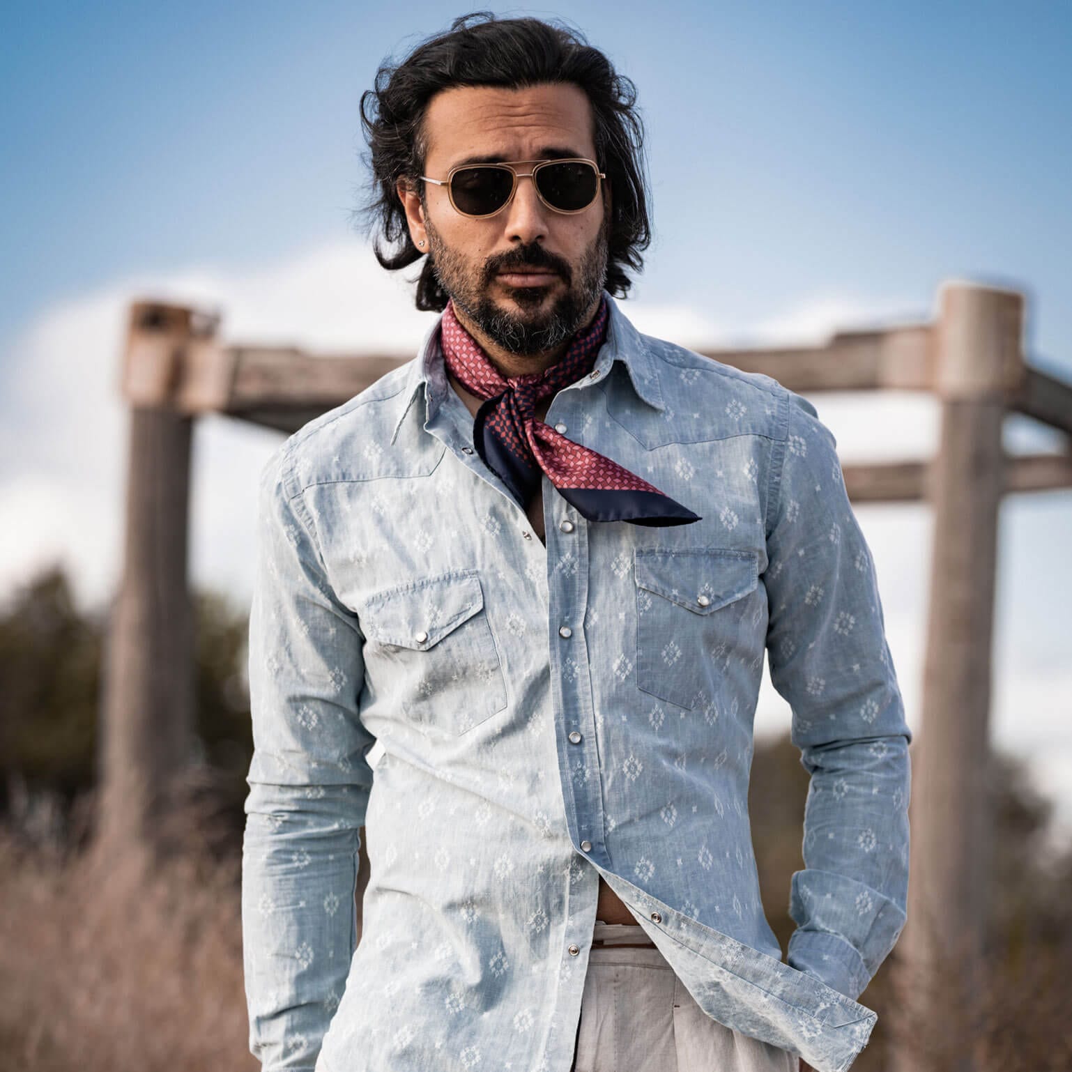 Handmade Italian large silk bandana neckerchief scarf