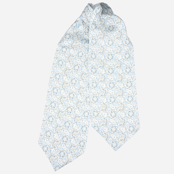 Sky Blue Floral Italian Silk Ascot Tie