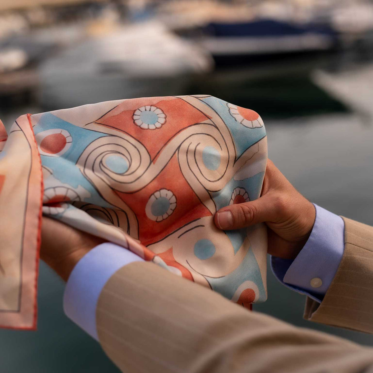 Designer art design silk pocket square for men