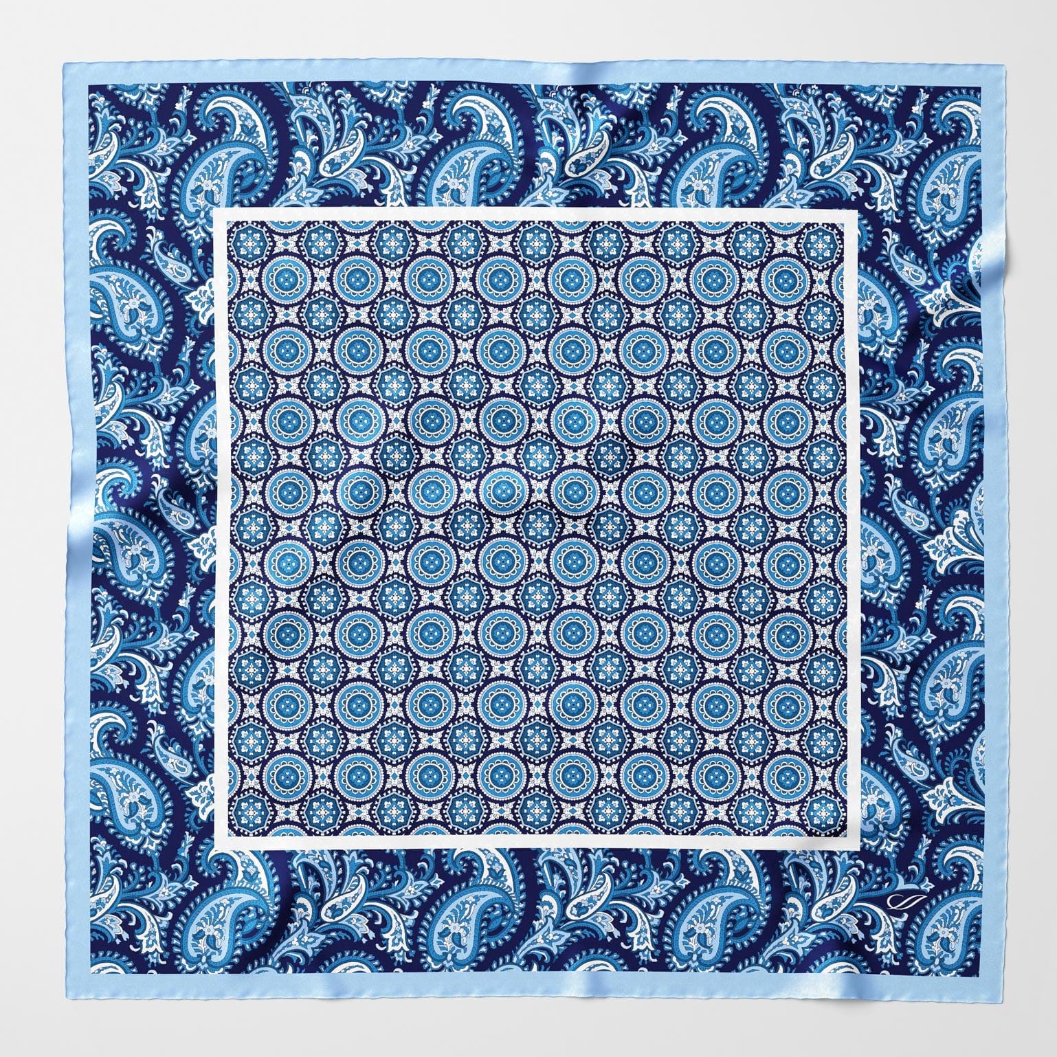 Blue and White Paisley Silk Neckerchief