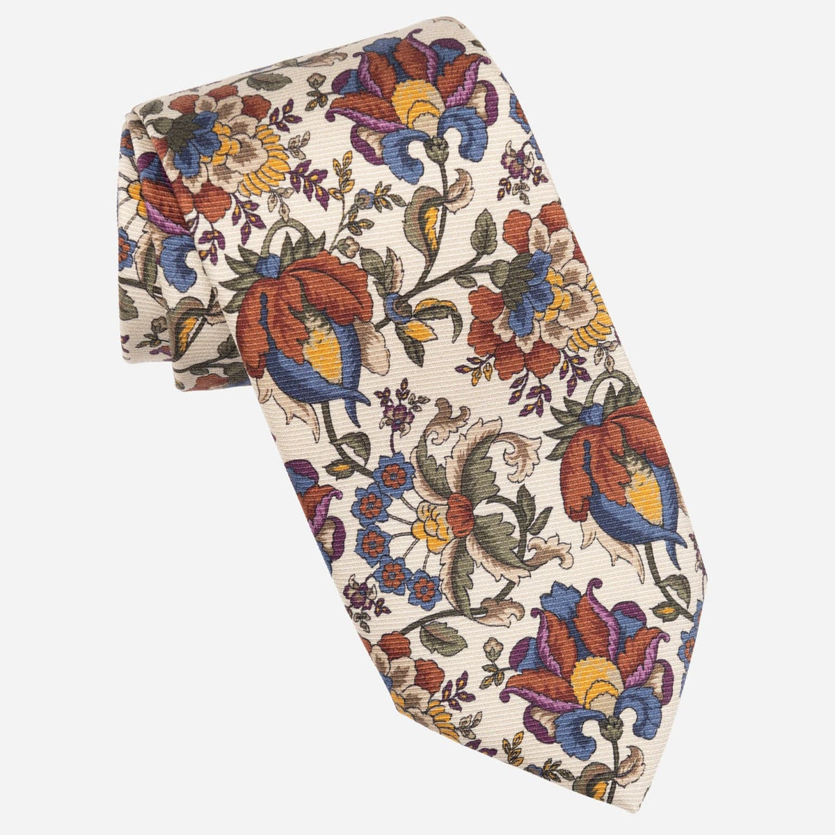 Cream Floral Italian Madder Silk Tie