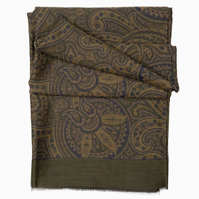 Green Paisley Italian Wool Silk Scarf