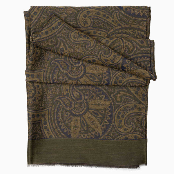 Green Paisley Italian Wool Silk Scarf