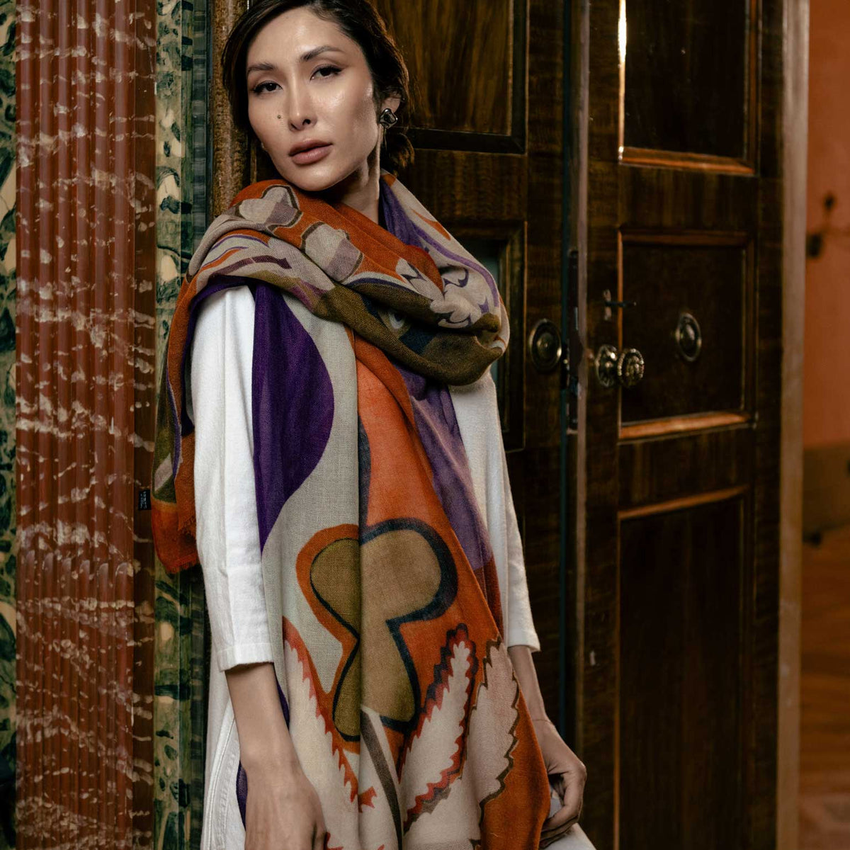 Rust and Purple Italian Wool Scarf