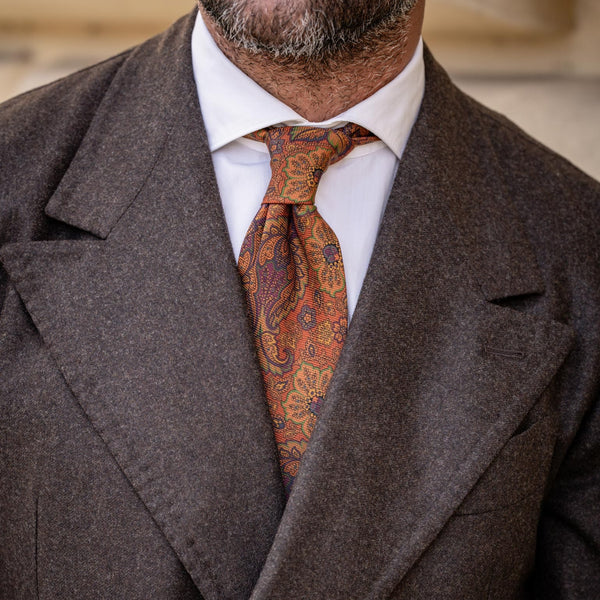 【RRL】sfoderato silk necktie イタリア製 orange-floral-italian-handmade