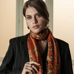 Orange Floral Silk Large Shawl Wrap