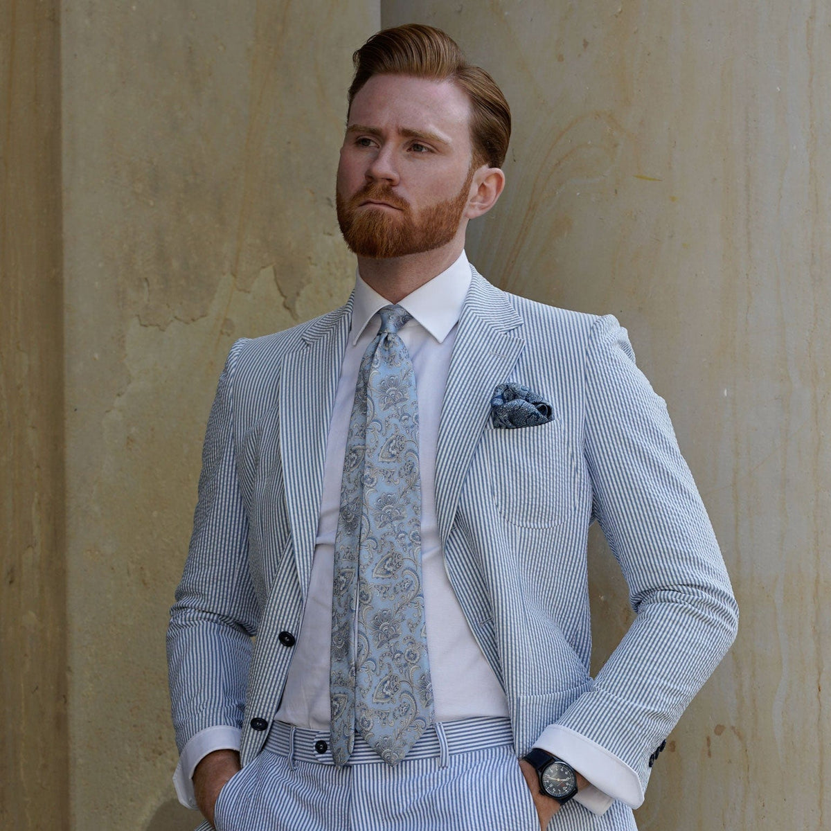 Handmade Sky Blue Floral Italian Silk Tie