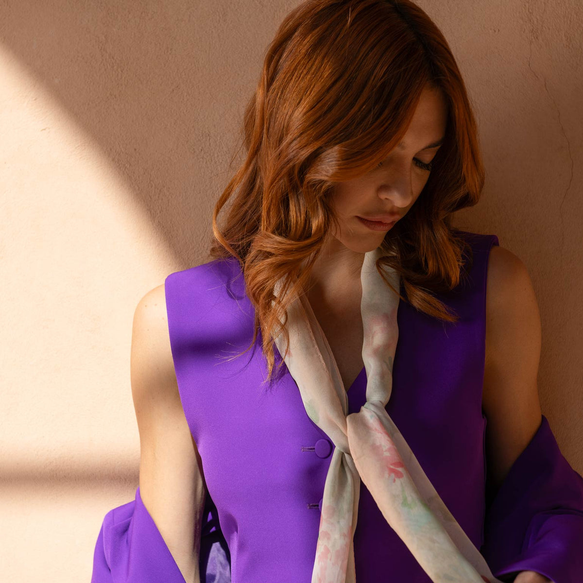pastel pèink flower print long silk scarf made in Italy