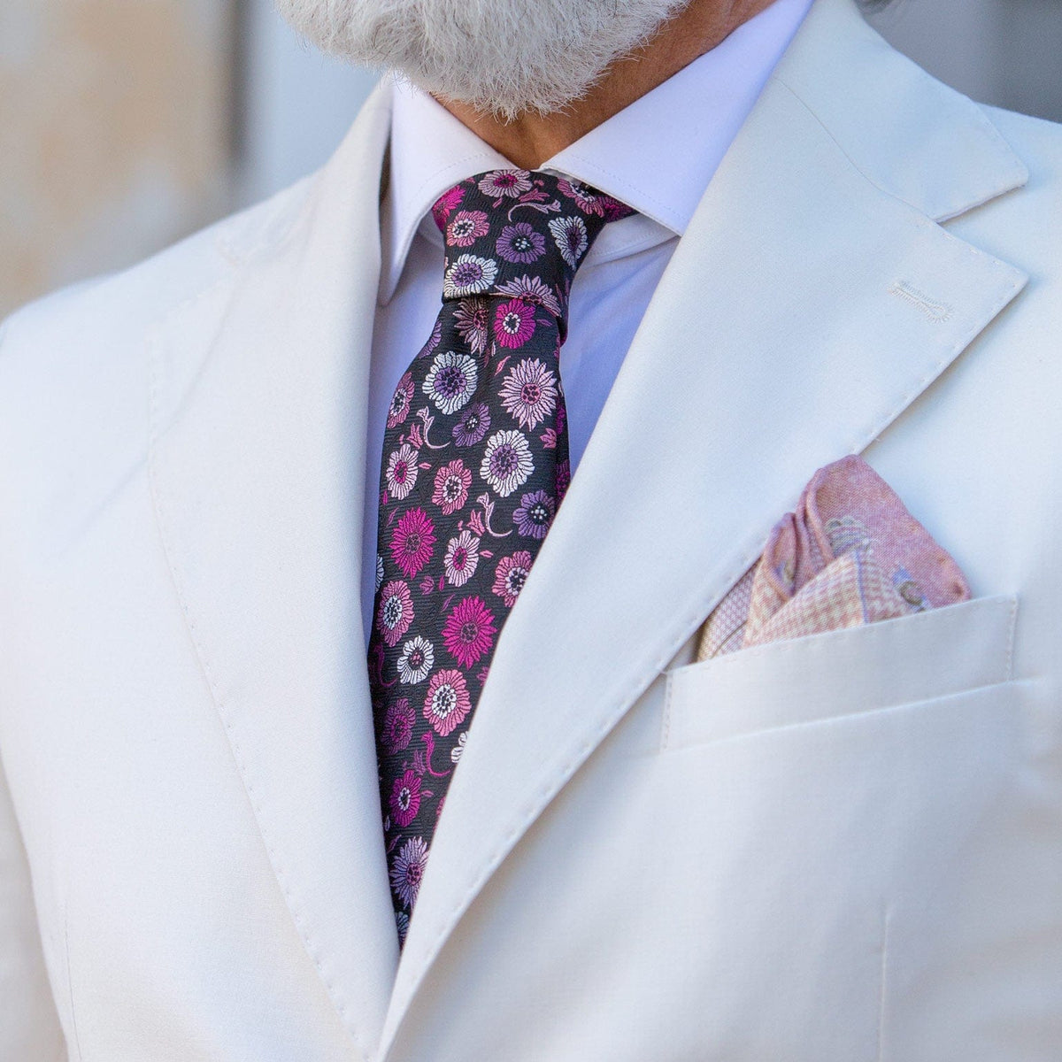 Pink double sided silk pocket square made in Italy