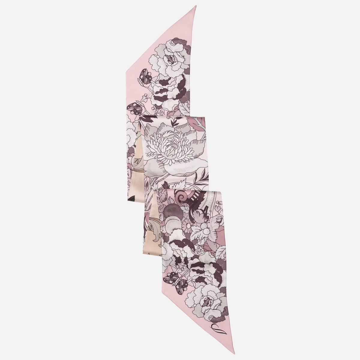 Italian Skinny Silk Scarf Floral Pink