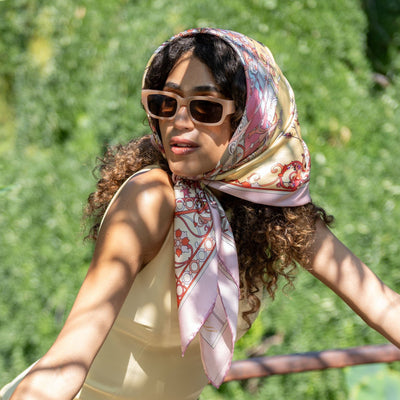 Pink handmade Italian silk square head scarf for women